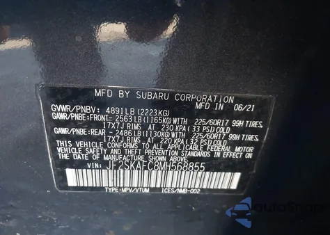 2021 Subaru Forester Premium z USA, uszkodzony, nr VIN JF2SKAFC8MH568855